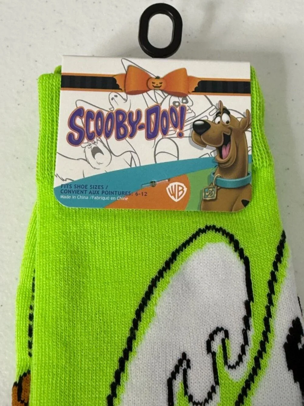 Scooby-Doo Boo Ghost Halloween Green Crew Socks Size 6-12 NWT